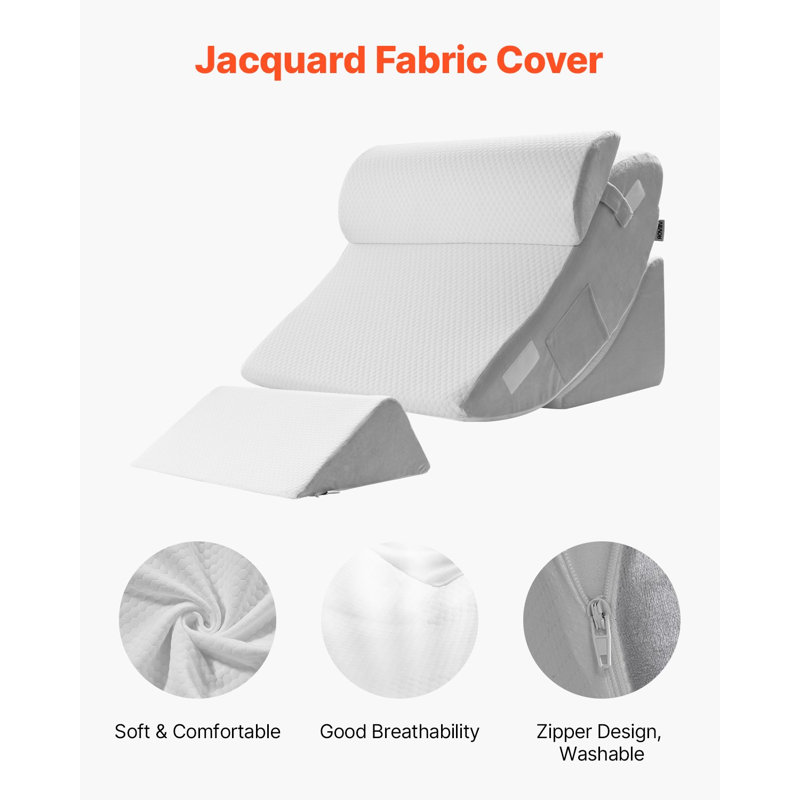 Coussin de coin pour dormir, ensemble de coin de lit orthopédique ajustable 4 pièces, soutien de l'épaule au niveau du cou de soutien, oreiller postopératoire pour les maux de dos, reflux acide, soulagement du ronflement, assis dans le lit, blanc / gris