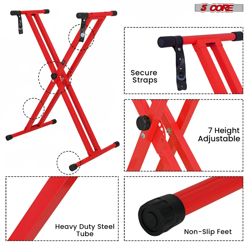 5 Core Keyboard Stand Dual X Shape Adjustable Foldable Portable Key Board Stands w Locking Strap
