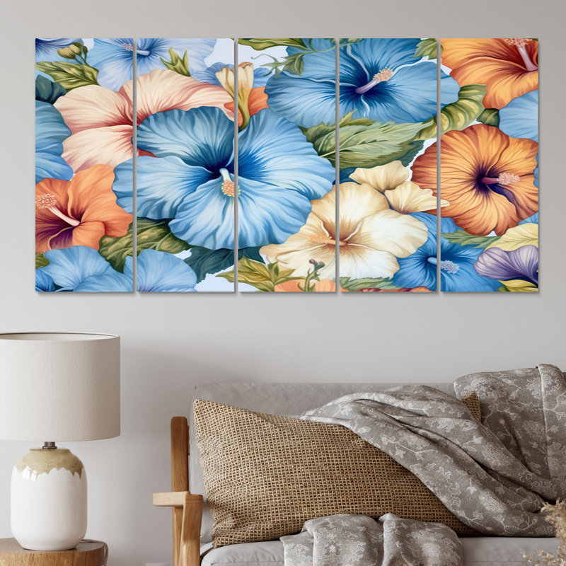 Multicolore hibiscus fleurs d'harmonies tropicales - ensemble de reproductions d'art mural floral en métal