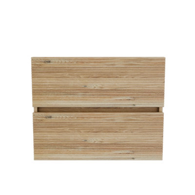 Meuble-lavabo de salle de bain, tiroirs doubles, style chêne brut, panneaux E1, revêtement laqué E0, poignée centrale dissimulée, tiroirs fixés au mur avec laque, système