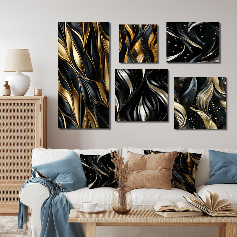 Churchwell - ensemble de 5 reproductions d'art sur toile marbrée, Cadre flottant noir
