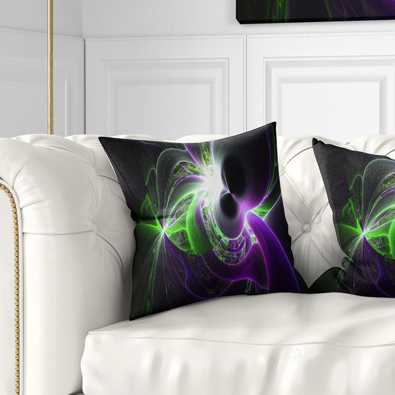 Plasma brillant - coussin abstrait imprimé, 16 po x 1 po, Coussin décoratif, Mauve / Vert