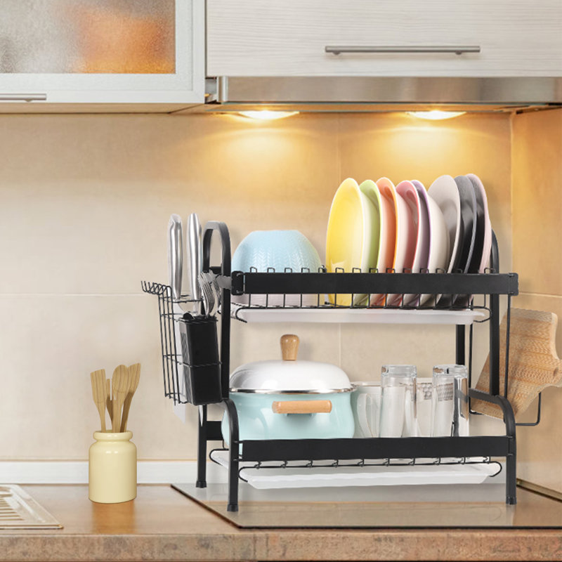 Égouttoir à vaisselle compact en acier à 2 niveaux
