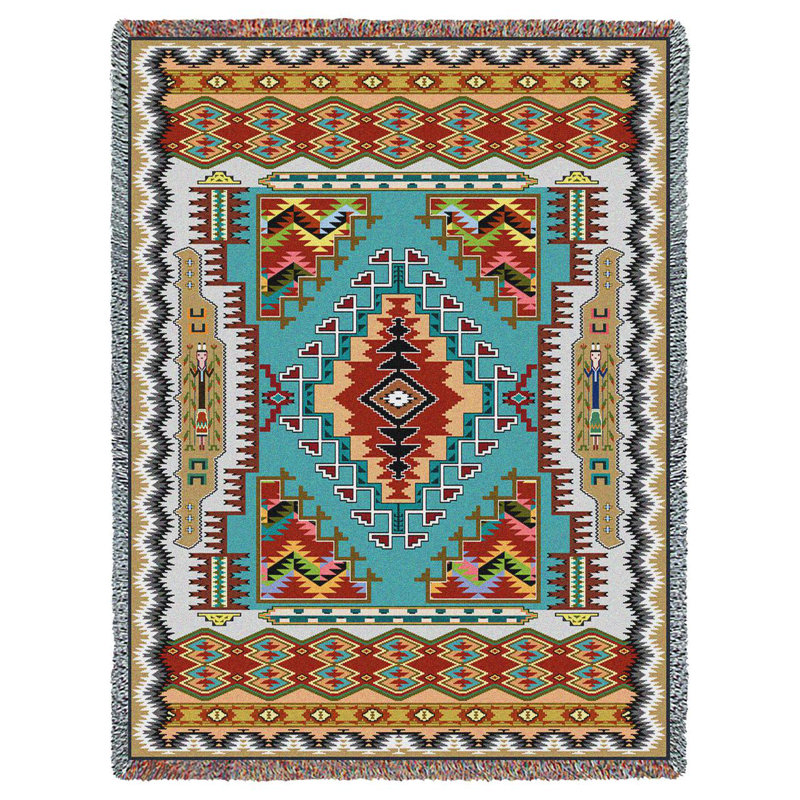 Couverture turquoise Painted Hills de Pure Country Weavers - Inspiration amérindienne du Sud-Ouest - Jeté en tapisserie tissée en coton - Fabriqué aux États-Unis (72 x 54)