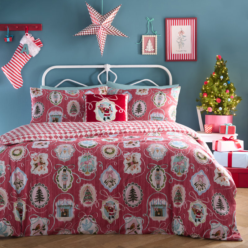Christmas Vintage Frames Striped Red Cushion, Cushion Cover