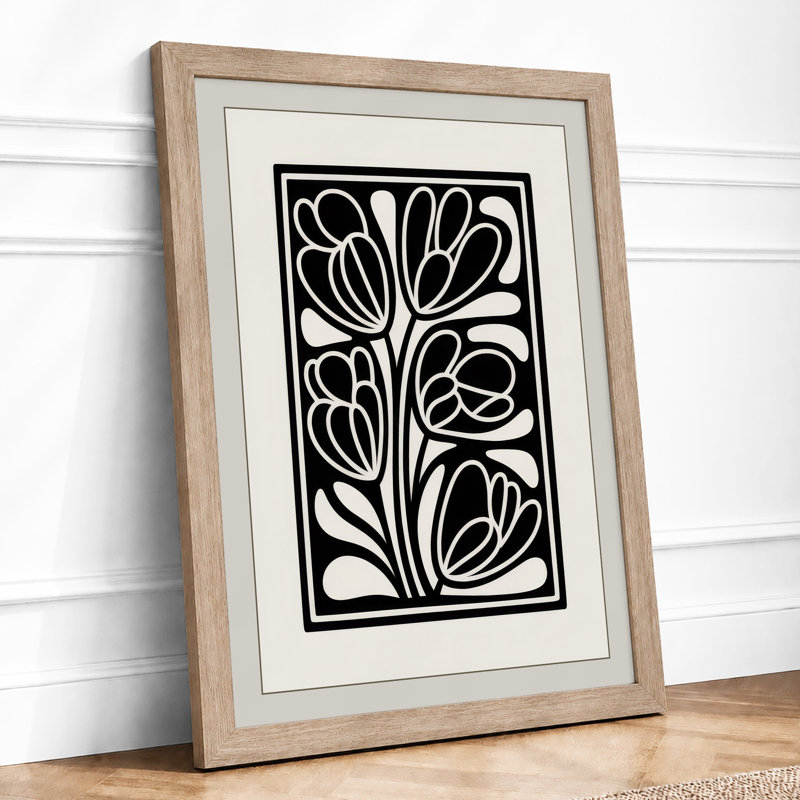 Ornamental Floral Frame Art Deco - Framed Print, A2 - 59.4 x 42.0 cm, Oak