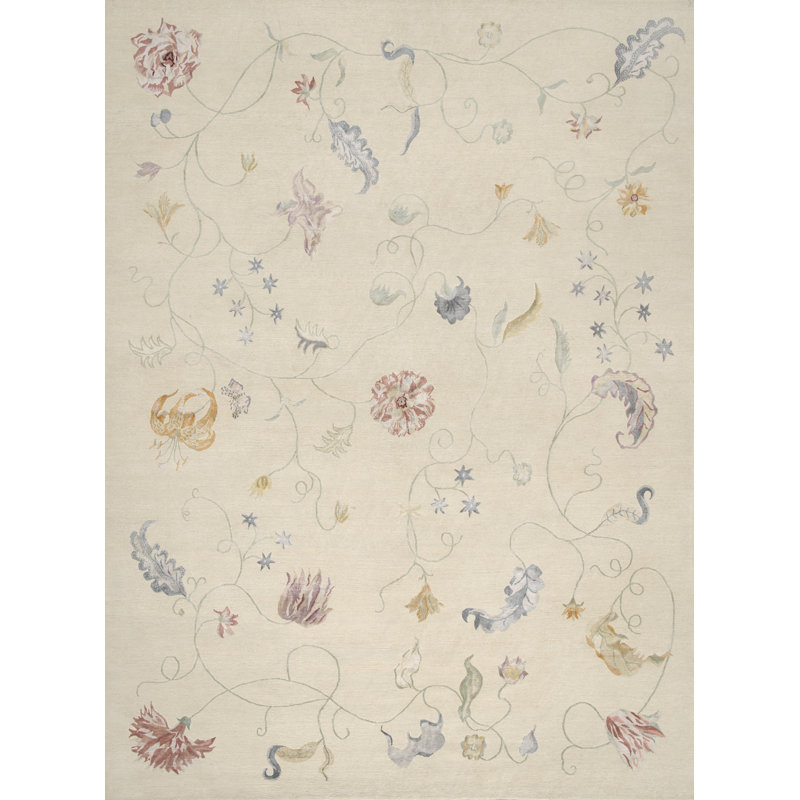 Floral Area Rug in Cream, Rectangle 12' x 18'