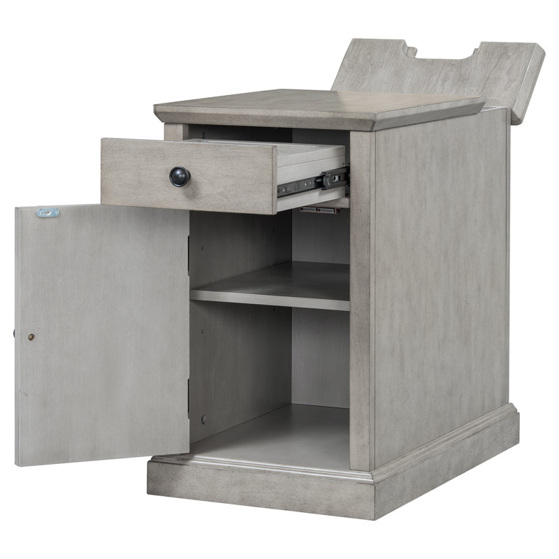 Table de bout grise avec ports USB, tiroir de rangement et armoire de salon gris