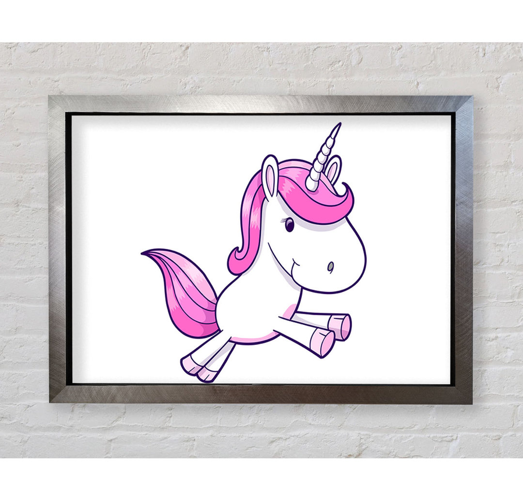 Gerahmtes Leinwandbild Leaping Unicorn Pink