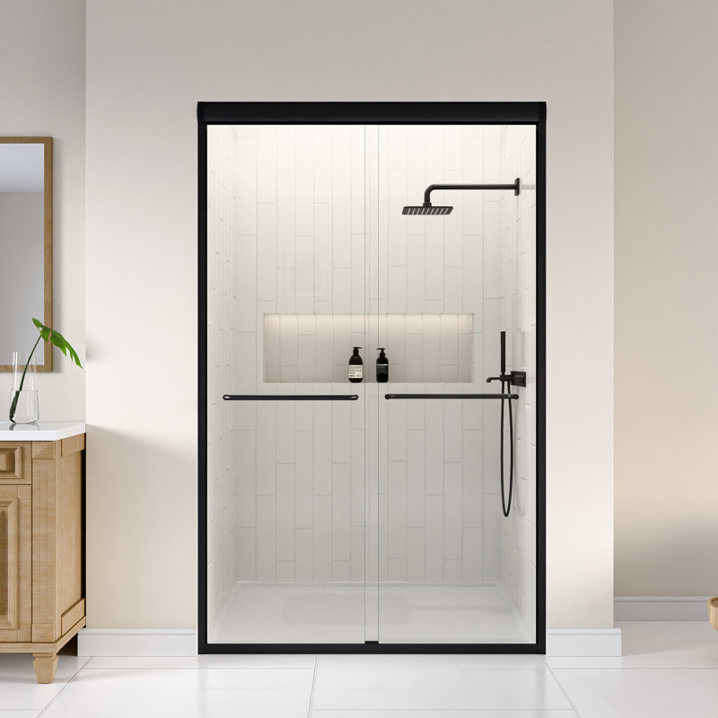 44"-48"W*72" H Semi-Frameless Double Sliding Shower Door, Bypass Shower Door, 1/4" (6Mm) Thick SGCC Tempered Glass Door