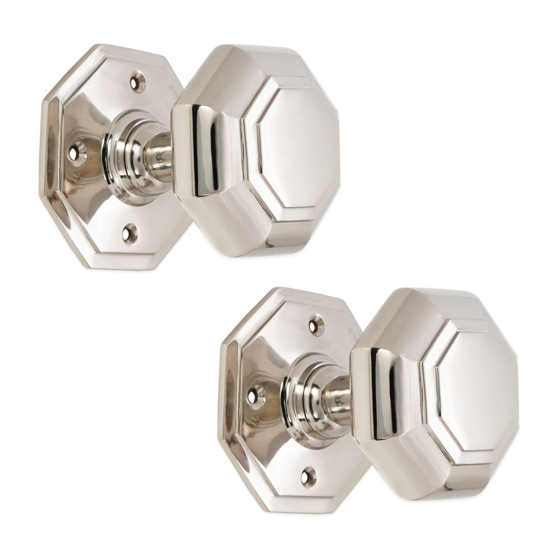 Octagonal Mortice Door Knobs, Polished Nickel
