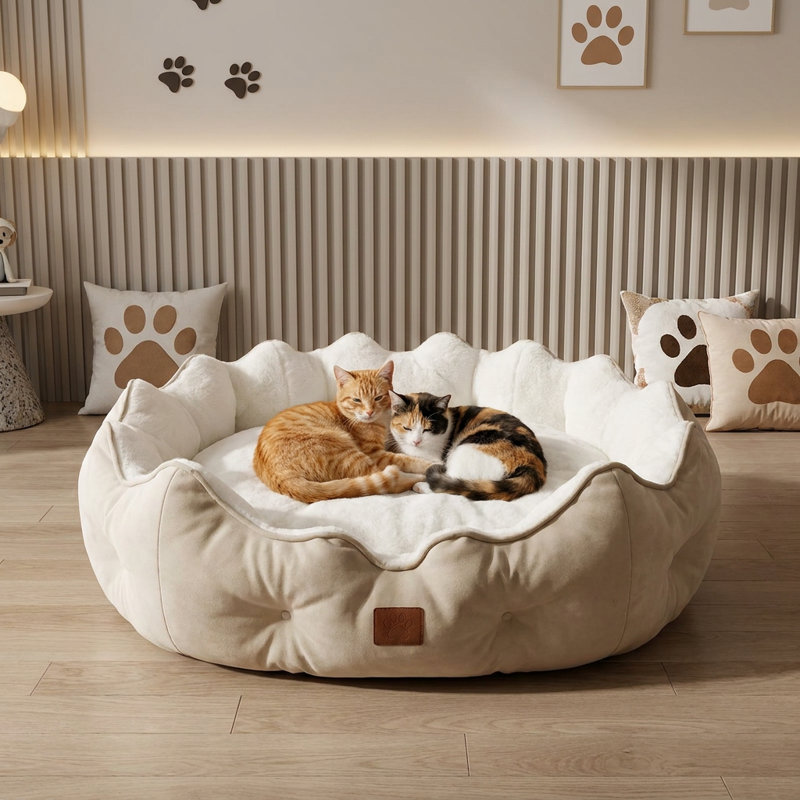Zenith Cream Two-Tone Bolster Lounge Cat Bed