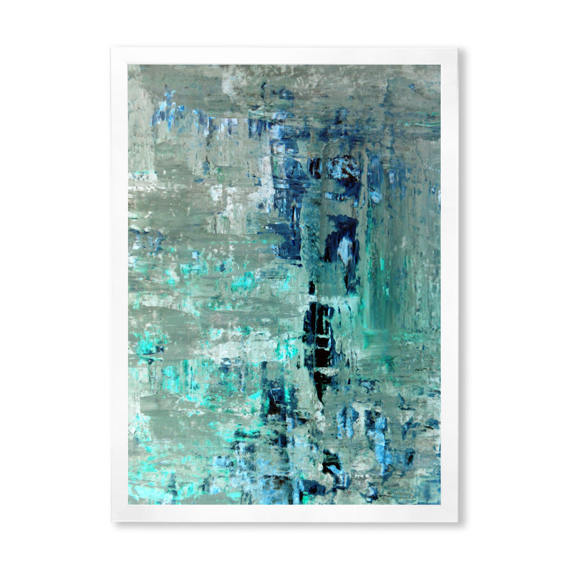 «Blue Meets Turquoise», art abstrait - peinture sur toile encadrée