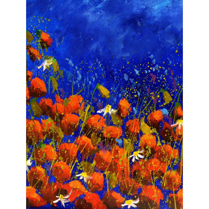 Coquelicots par Pol Ledent - Peinture, H 32 po x l 24 po, Toile tendue