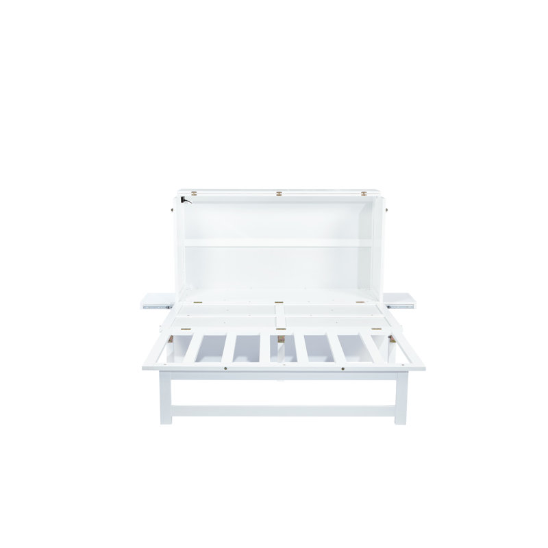 Lit escamotable avec port USB et tablettes amovibles de chaque côté, lit escamotable en pin massif pour bureau personnel, chambre d'amis, blanc