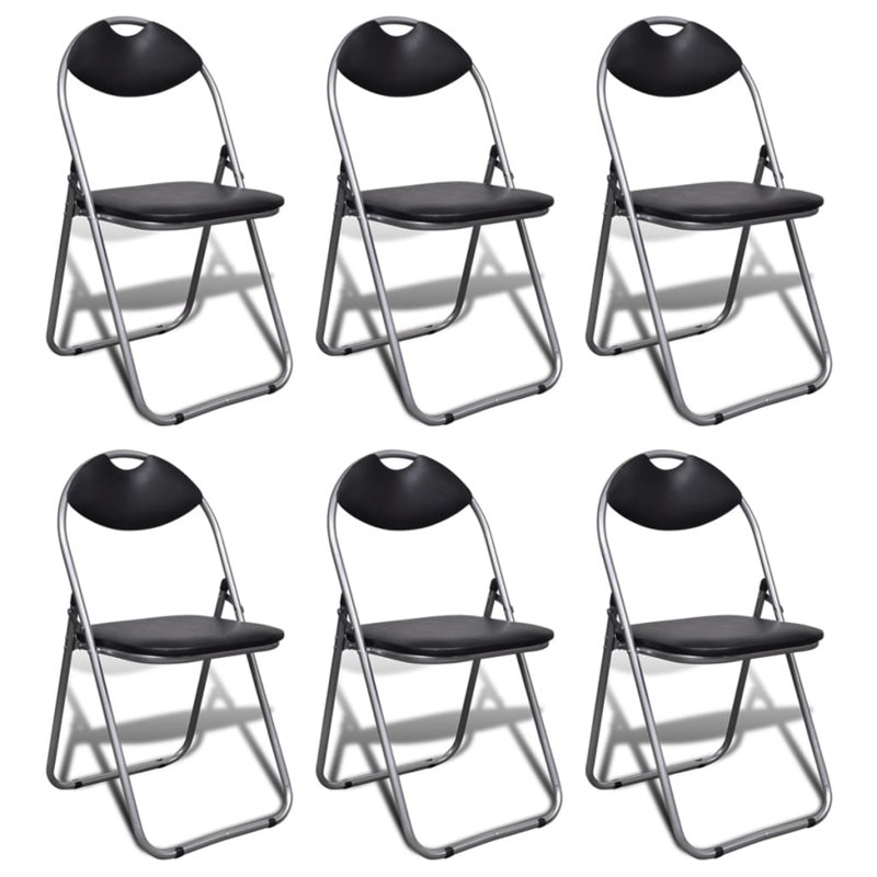  Ensemble de 6 chaises en similicuir noir, pliable standard en acier