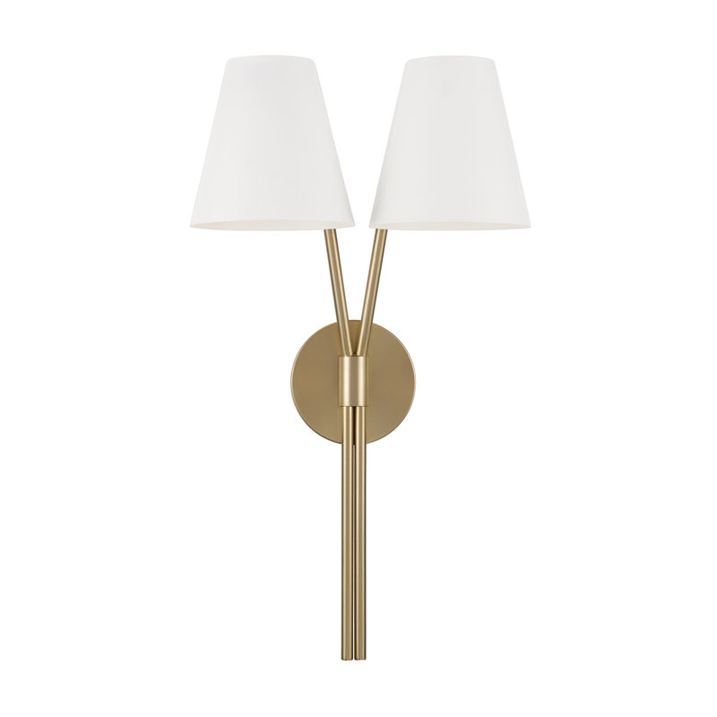 12.5" W x 23.25" H 2-Light Wallchiere Double Sconce in Aged Brass with Matte White Metal Shade, 12.5"W x 23.25"H x 7.5"E