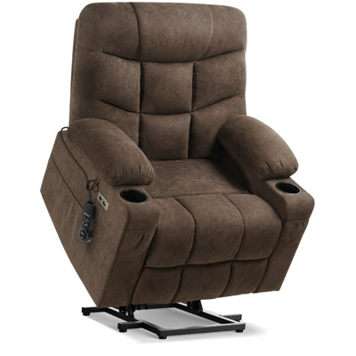 Dual Motor Power Lift Chair Recliner for Elderly with Massage and Heat, Infinite Position Electric Lift Recliner with USB A&C, Cup Holders (T6012 - Linen Fabric, Brown, Medium)