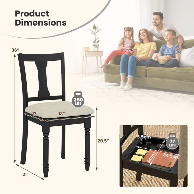Alcott Hill® Set Of 4 Upholstered Wooden Dining Chair W/ Seat Storage Space, Black