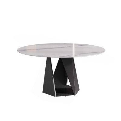Table de salle à manger 59,05 po ronde en marbre artificiel avec base en fer pour la salle à manger, le salon et la cuisine (table de salle à manger seulement)