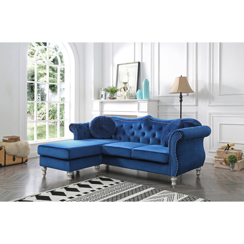 2 - Piece Upholstered Sectional, Blue Velvet