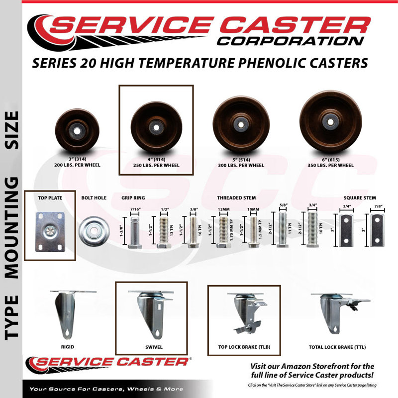 Phenolic Top Plate Caster with Brake