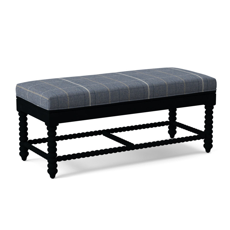 Lind Island Upholstered Bench, Sunbrella Beige Pinstripe; 6205-74, Black Finish
