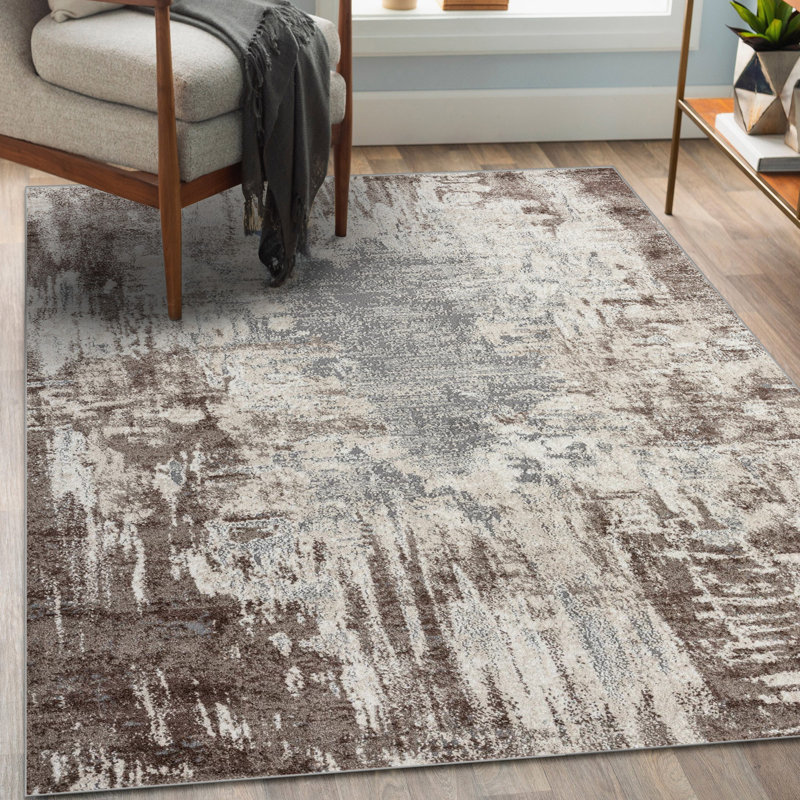 Luxe Weavers Rug 7680 Abstract Persian-Rugs Stain Resistant, Machine-Made, Brown, Rectangle 5' x 7'