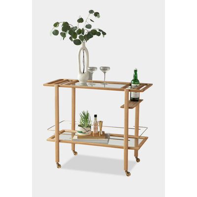 Solid Wood Bar Cart with Wheels
