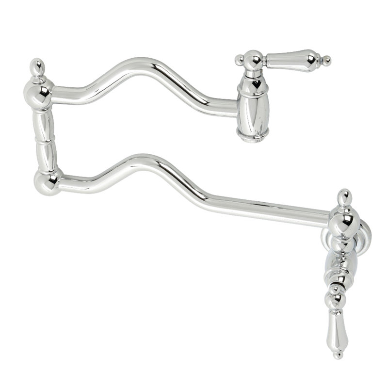 Kingston Brass Heritage Two-Handle 1-Hole Wall Mount Pot Filler Faucet, Polished Chrome