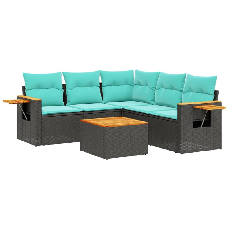 Ensemble de canapé de patio 6 pièces avec coussins en rotin noir pour l'extérieur