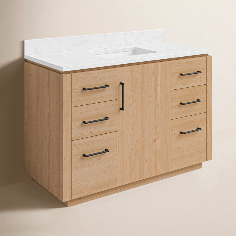 Meuble-lavabo simple 48 po Cloverfield, Bois de sapin brun, Noir mat