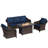5-Person Outdoor Patio Conversation Rattan Seating Group With 50000BTU Fire Pit Table,2 Single Chair and Dark Blue Cushions-180660412