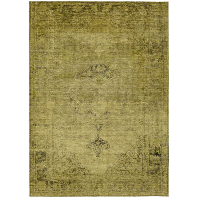 8' X 10' Gold Brown And Wheat Oriental Washable Indoor Outdoor Area Rug