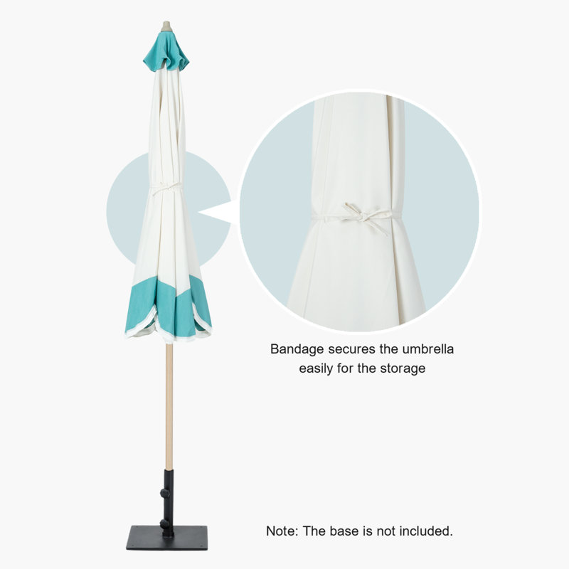 Tempera 9ft Scalloped Spliced Patio Umbrellas With Fringe, Market Umbrellas With Water-resistant And Fade Resistant Canopy, 1.5" Wood Pole & Button Tilt