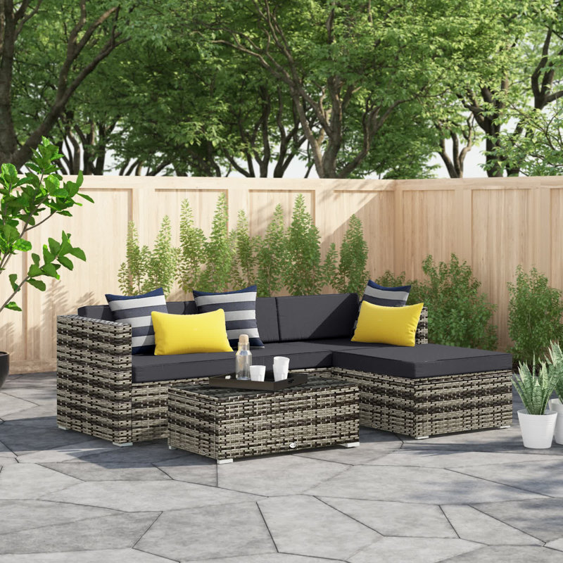 Felicity Rattan 3 - Sofa Set with Cushions, Dark Grey/Black