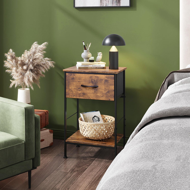 15.79'' W Metal Nightstand, Brown/Black, Set of 2