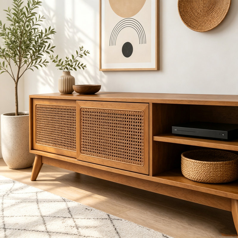 Meuble télé 59 po Mid-Century, Brun ébène