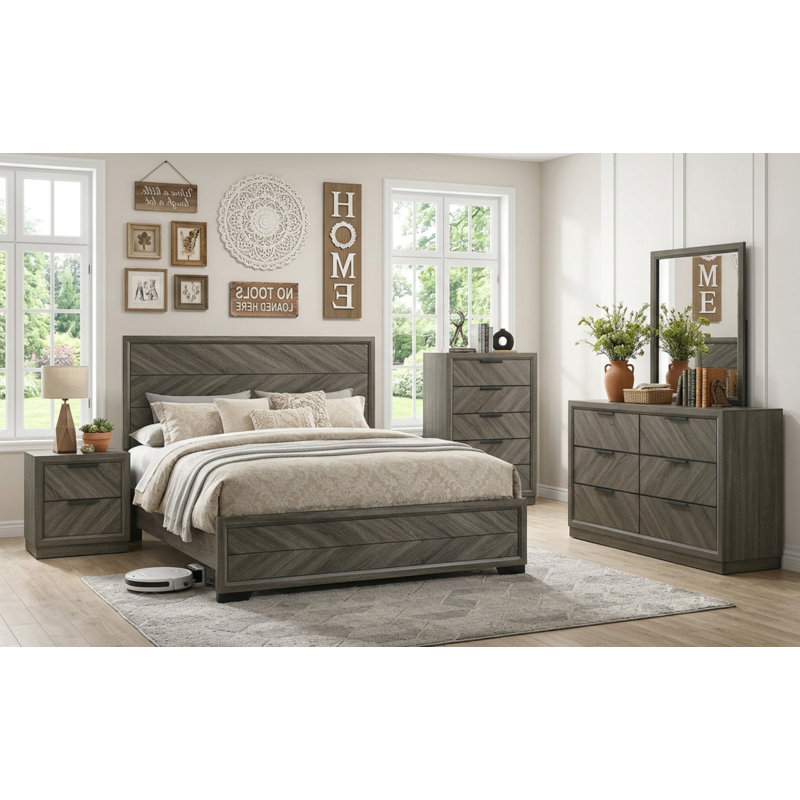 5-Piece Bedroom Set, Queen Panel Bed, Dresser & Mirror, Nighstand, Queen