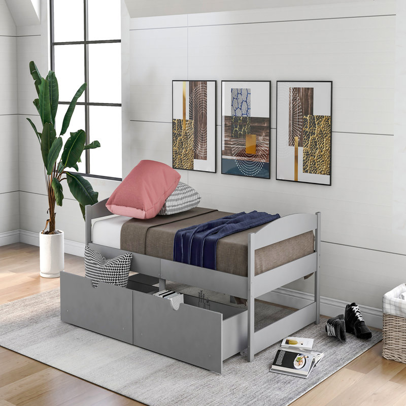 Lit plateforme simple avec deux tiroirs, Gris