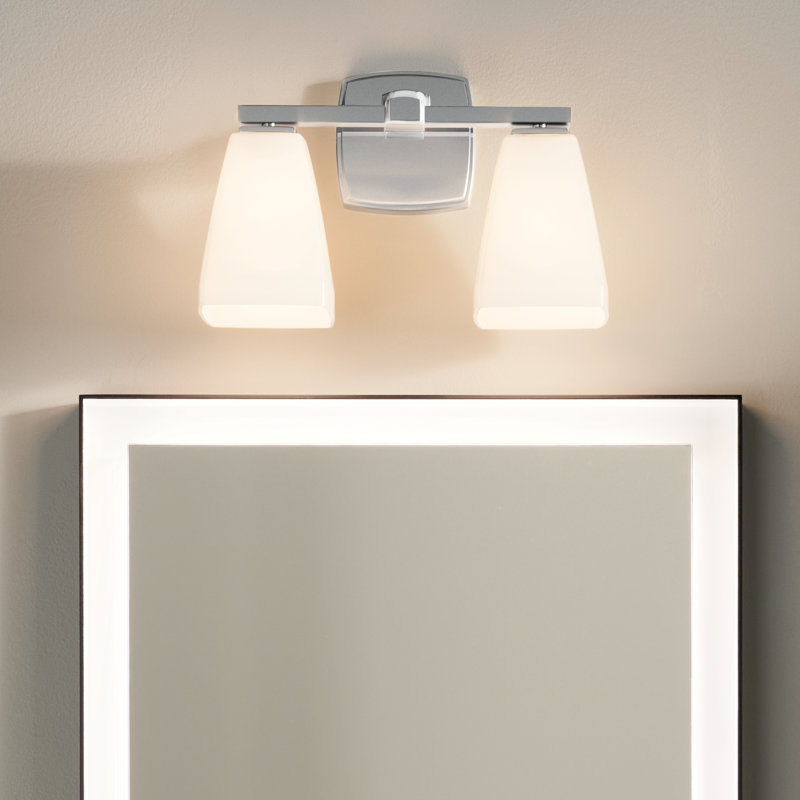 14.25" 2-Light Vanity Light with Water Glass, Chrome, Opal Etched