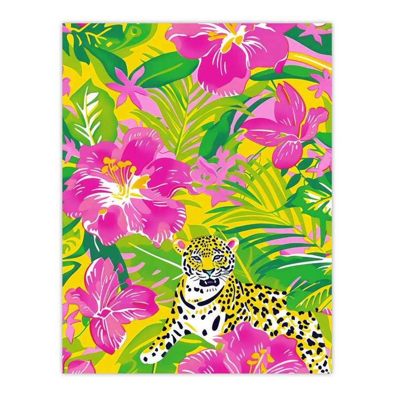 Wall Art Print Lily Tropical Flower Pattern with Leopard Poster
