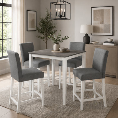 Ensemble de table 5 pièces à hauteur de comptoir avec 4 chaises, ensemble de table à hauteur de comptoir pour 4 avec chaises, ensemble de table à hauteur de comptoir en bois pour la cuisine, la salle à manger, deux tons gris et blanc