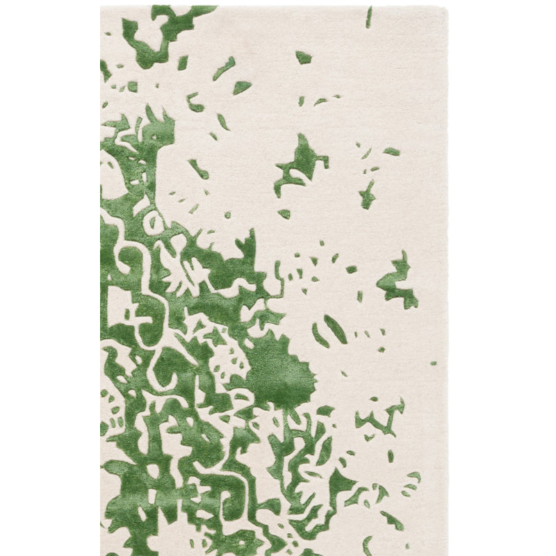 Laine touffetée à la main Fifth Avenue 751; Viscose Tapis abstrait en coton vert / ivoire, Tapis de couloir 2 pi 3 po x 8 pi