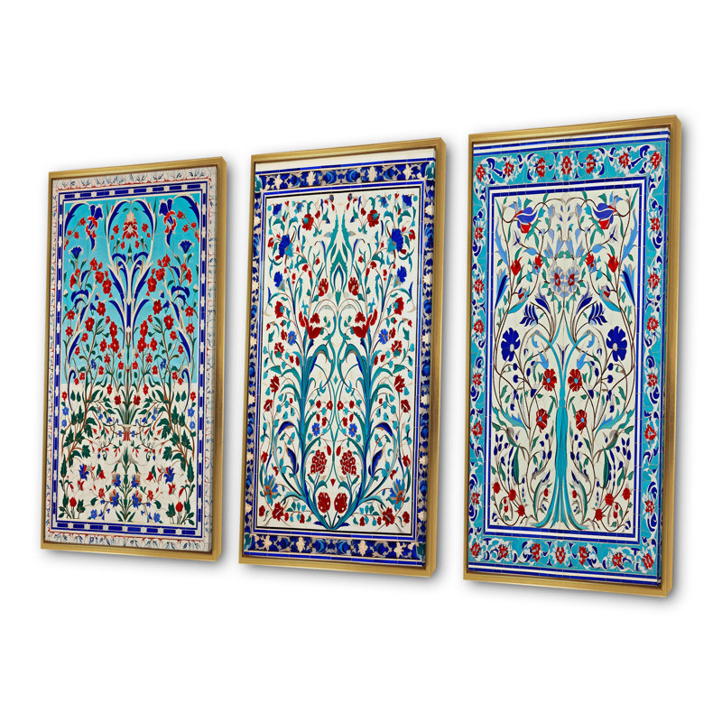 Porte bleue I, ensemble de 3 reproductions d'art mural, Cadre flottant doré, H 40 po x l 60 po