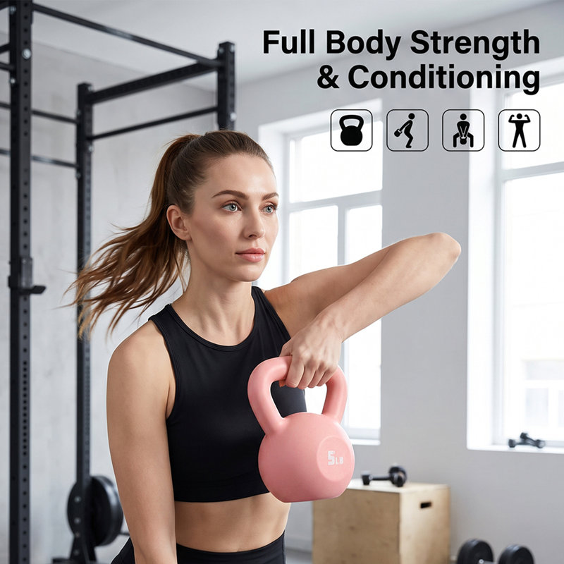 Pink 5lbs Strength Training Kettlebell with Non-Slip Handle