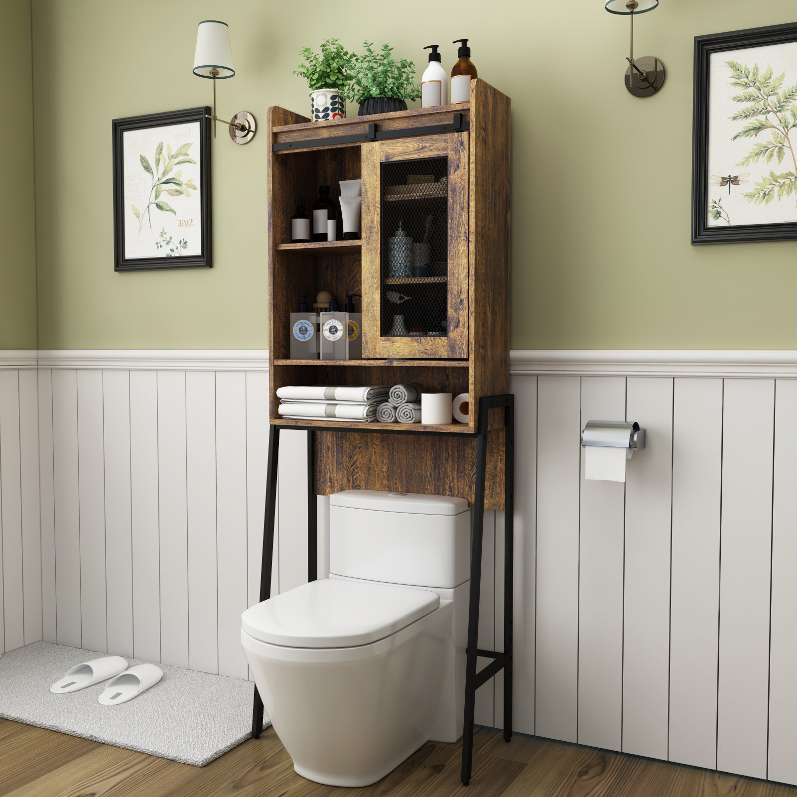 PWFE Farmhouse Over Toilet Bathroom Organizer, Freestanding Over