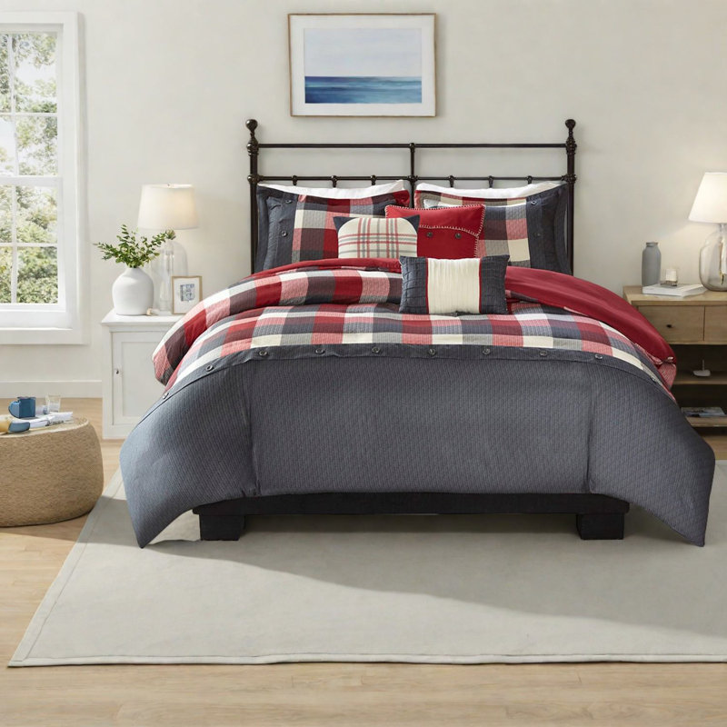 Ensemble de literie 6 pièces Farmhouse, conception à chevrons en polyester pour les chambres confortables
