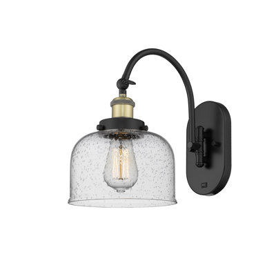 Shauna 8" W Metal 1-Light Swing Arm Sconce with Bell Glass Shade