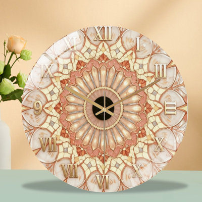 Horloge murale 12 po en verre trempé silencieux, «Ornate Floral Mandal», horloge silencieuse sans pile, à piles (piles AA non incluses), décoration artistique